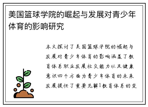 美国篮球学院的崛起与发展对青少年体育的影响研究