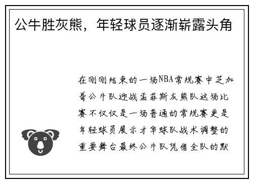 公牛胜灰熊，年轻球员逐渐崭露头角
